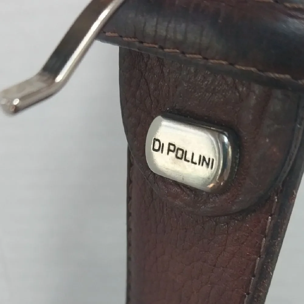 DiPolinni Brown Leather Belt with Silver Buckle